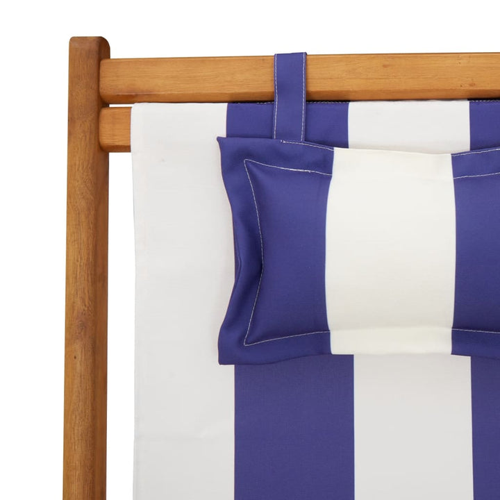 strandstole 2 stk. foldbar stof og massivt træ blå og hvid