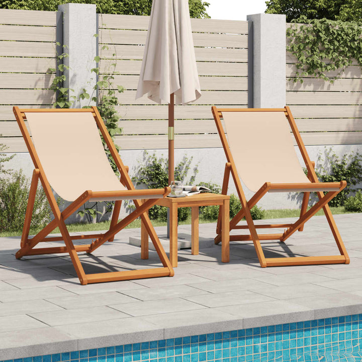 strandstole 2 stk. foldbar stof og massivt træ beige