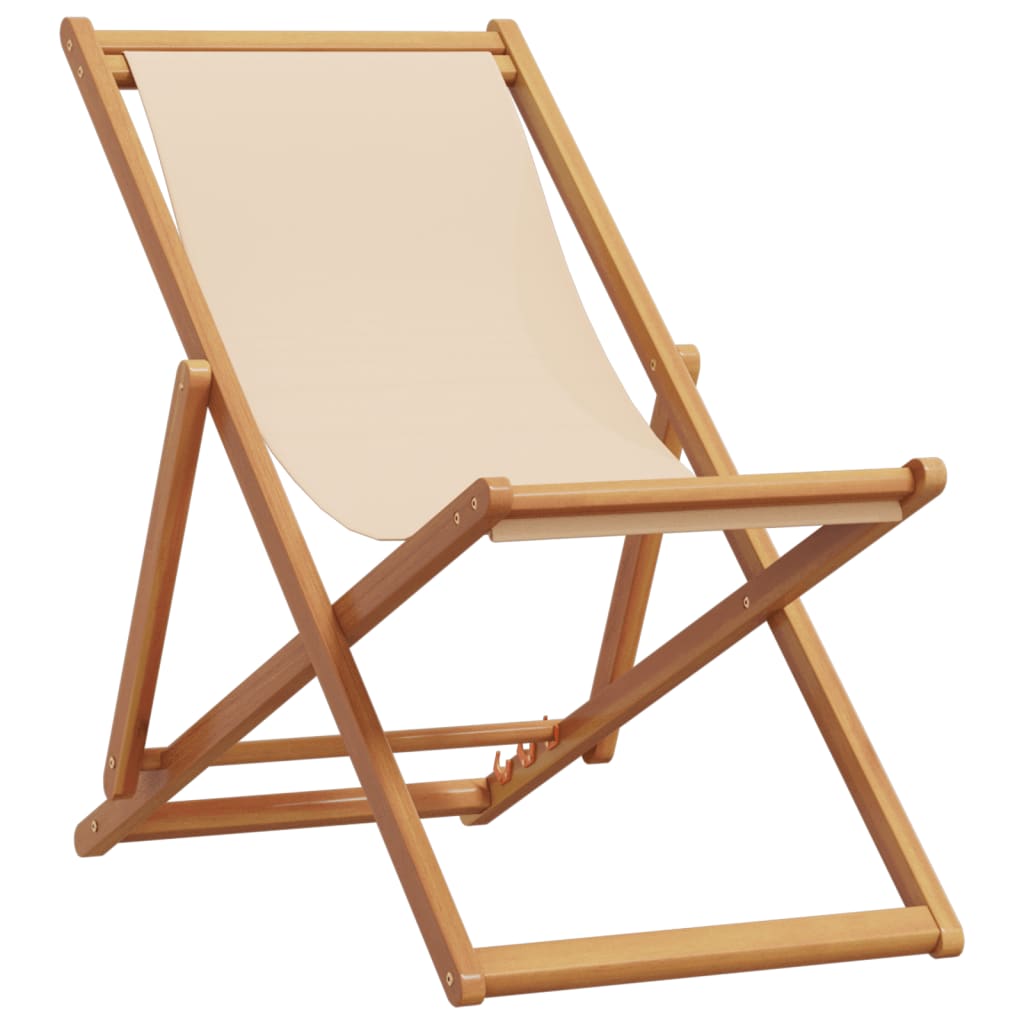 strandstole 2 stk. foldbar stof og massivt træ beige