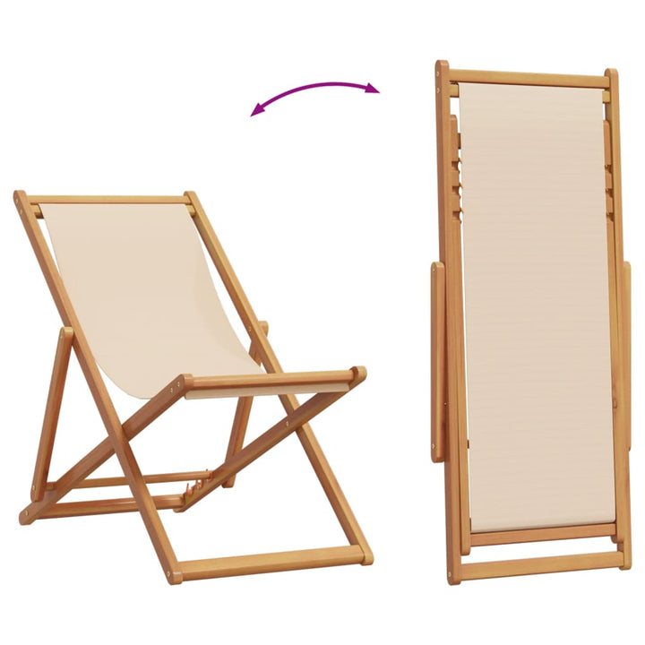 strandstole 2 stk. foldbar stof og massivt træ beige