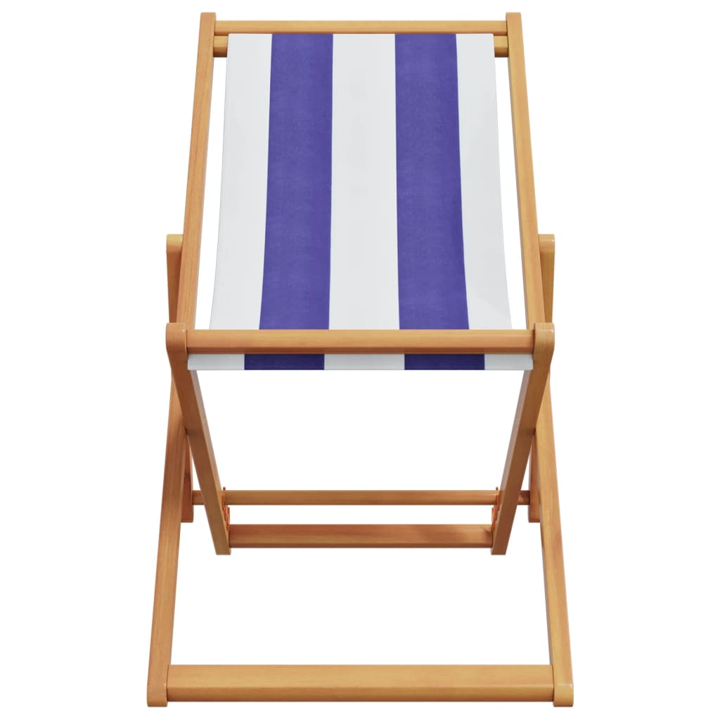 strandstole 2 stk. foldbar stof og massivt træ blå og hvid