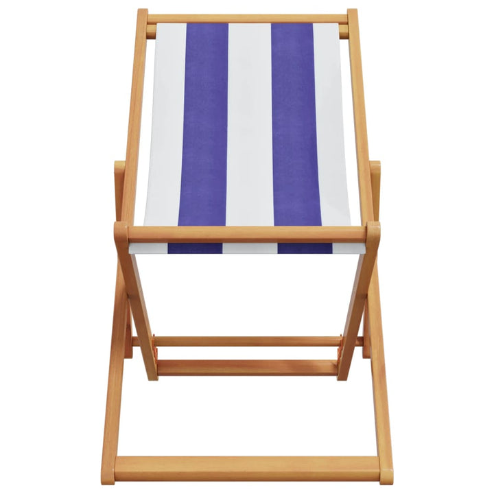 strandstole 2 stk. foldbar stof og massivt træ blå og hvid