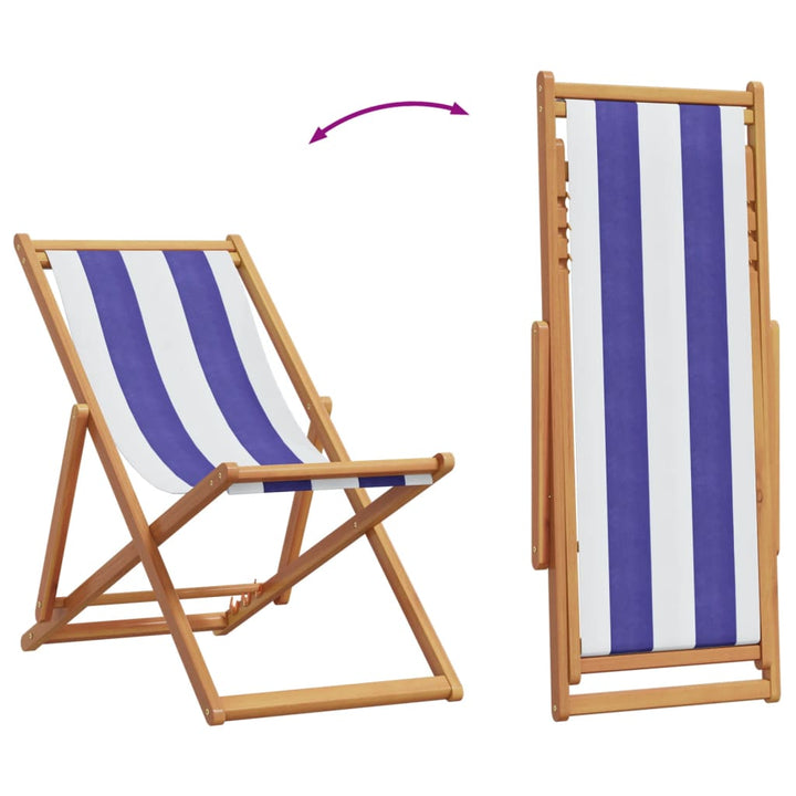 strandstole 2 stk. foldbar stof og massivt træ blå og hvid