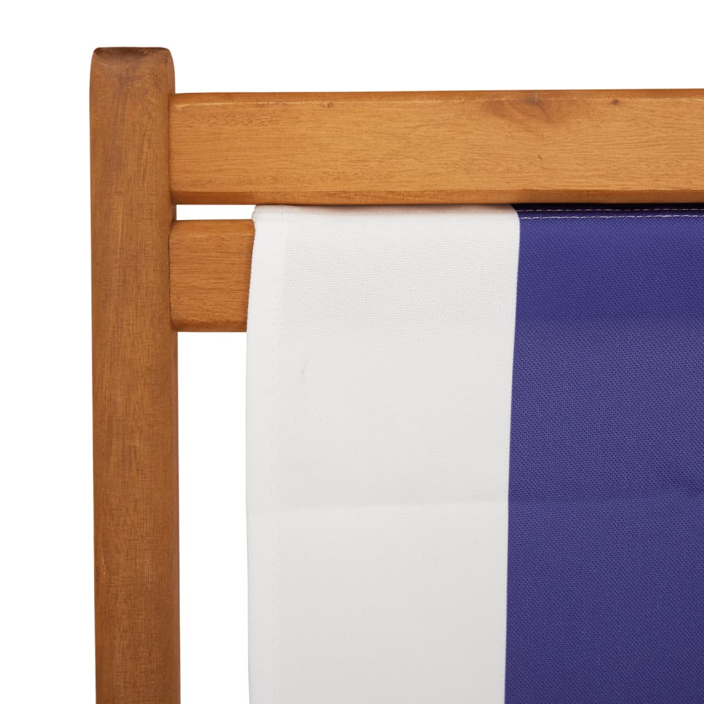 strandstole 2 stk. foldbar stof og massivt træ blå og hvid