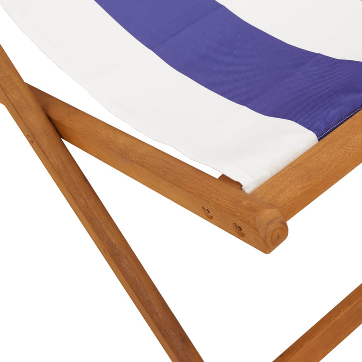 strandstole 2 stk. foldbar stof og massivt træ blå og hvid