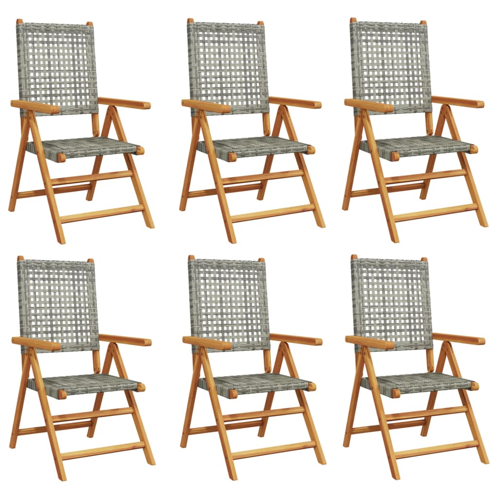 havestole 6 stk. med lænefunktion polyrattan grå