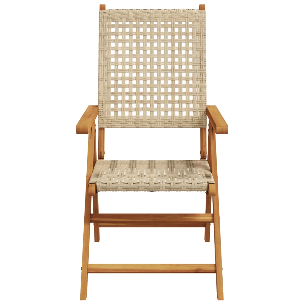 4 stk. foldbare lænestole i beige polyrattan og massivt træ