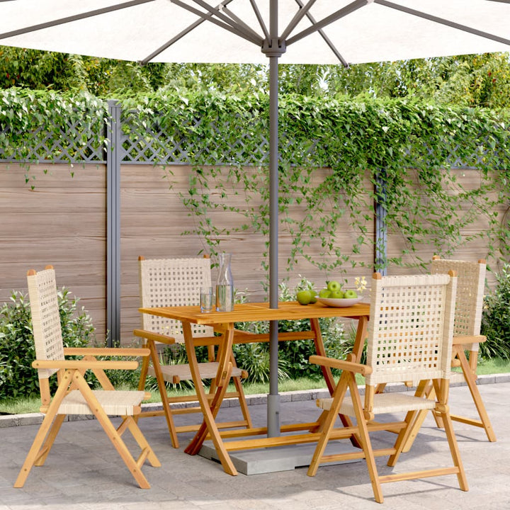 4 stk. foldbare lænestole i beige polyrattan og massivt træ
