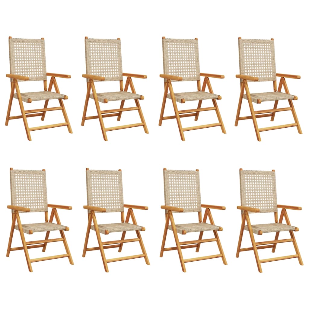 havestole 8 stk. med lænefunktion polyrattan beige