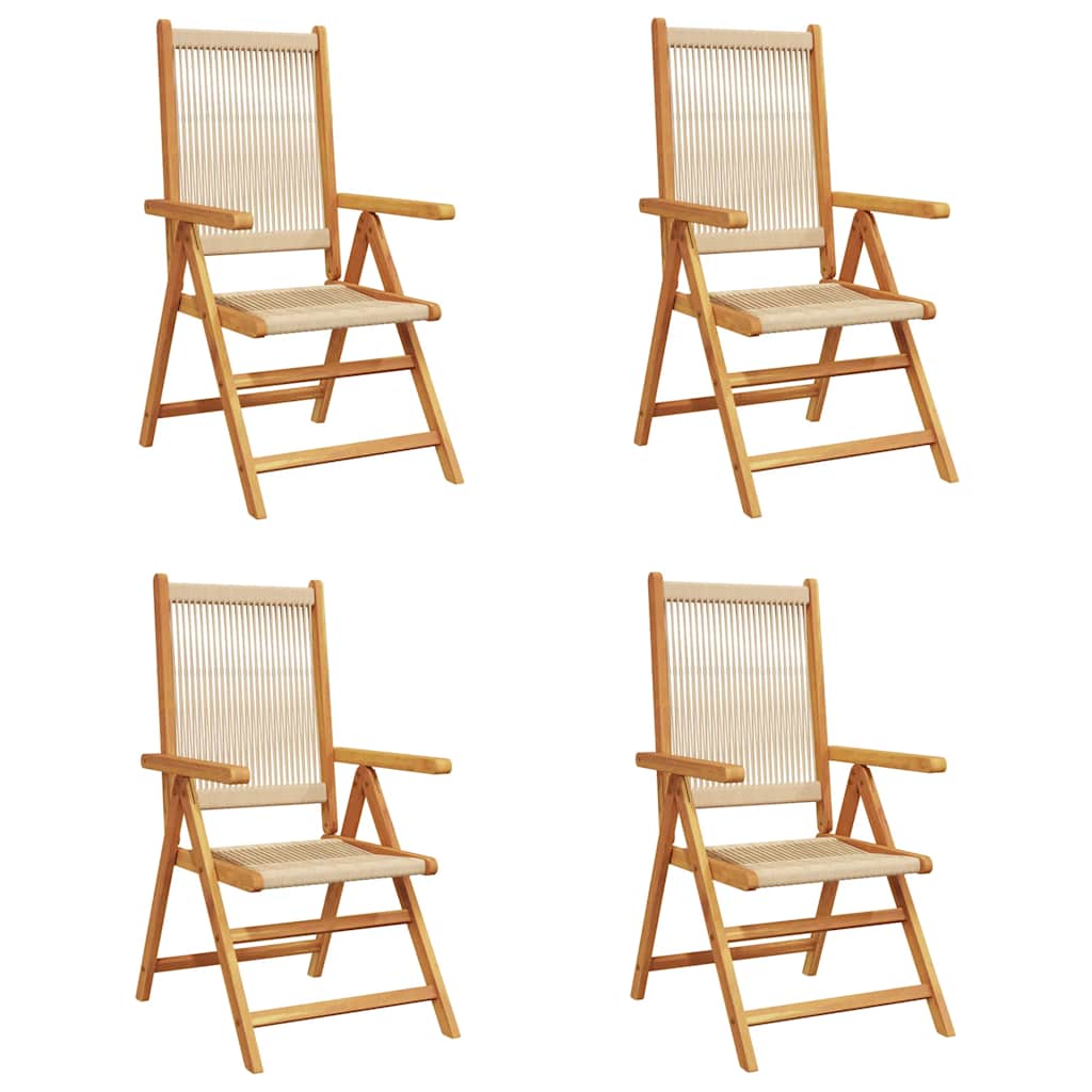 havestole 4 stk. med lænefunktion massivt akacietræ beige