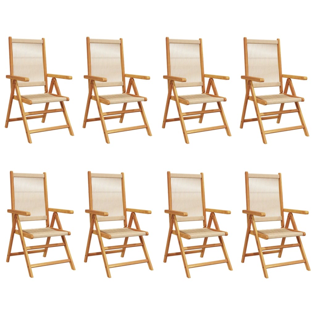 Klapstole i beige, massivt akacietræ, 8 stk.