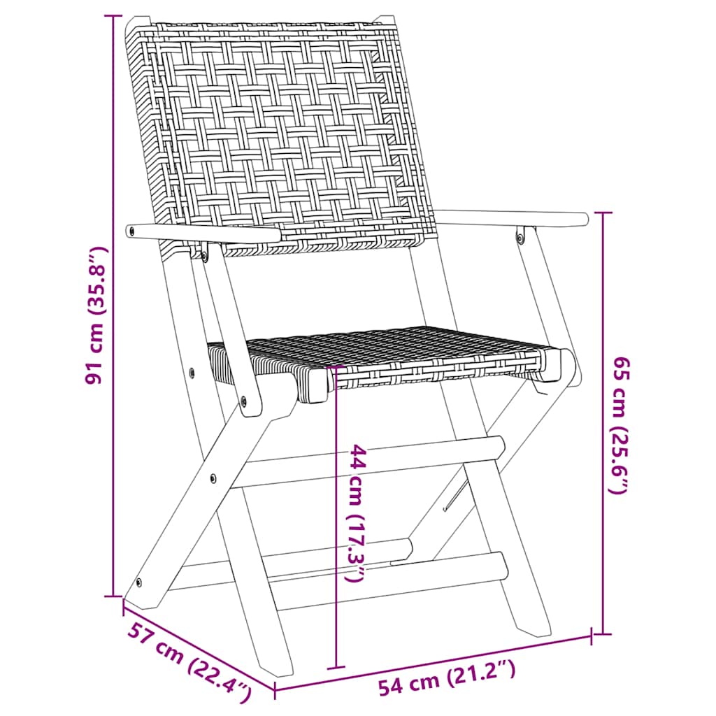 havestole 8 stk. foldbar polyrattan og massivt træ grå