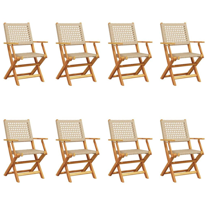 Klapstole 8 stk. beige polyrattan og massivt træ