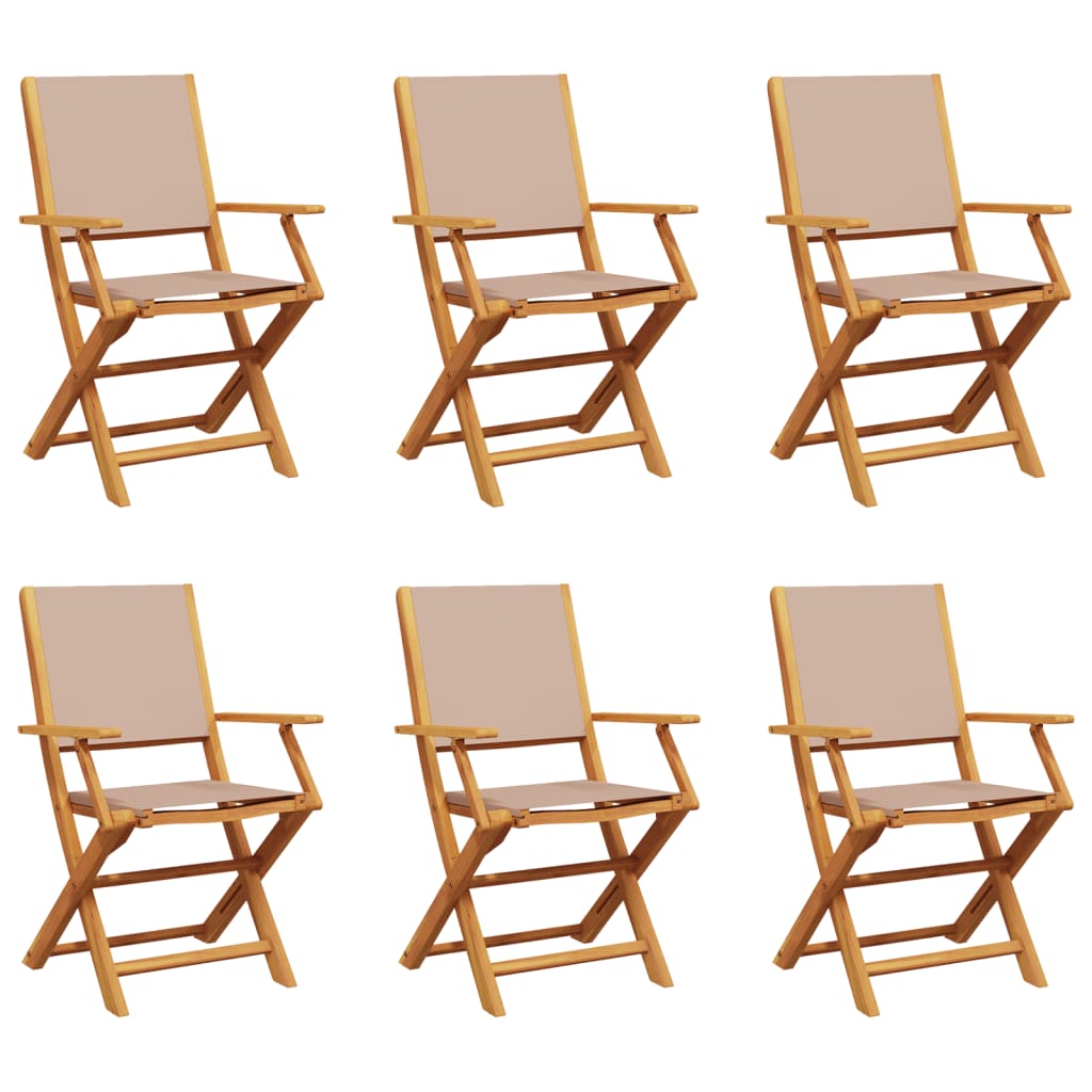 Klapstole 6 stk. Taupe stof og massivt træ