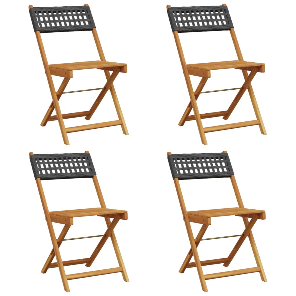 Klapstole 4 stk. sort polyrattan og massivt træ