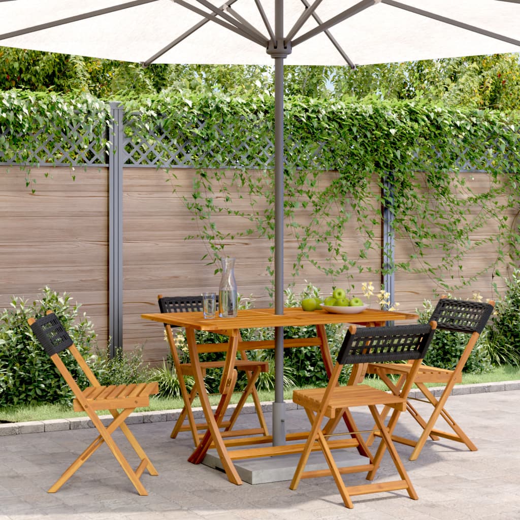 Klapstole 4 stk. sort polyrattan og massivt træ