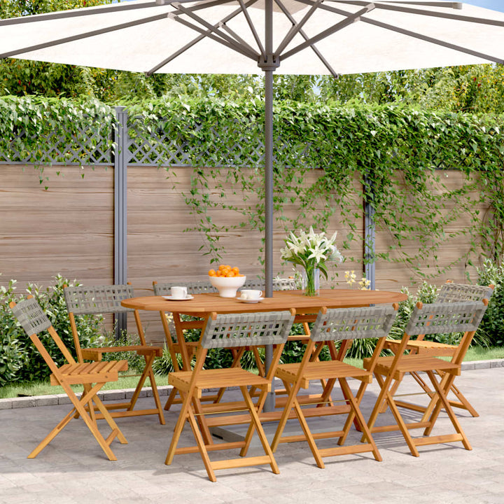 havestole 8 stk. foldbar polyrattan og massivt træ grå