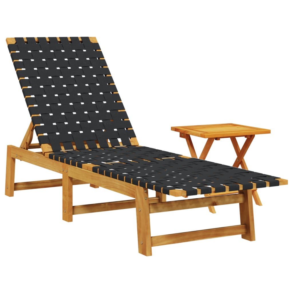 liggestol med bord massivt akacietræ og stof sort