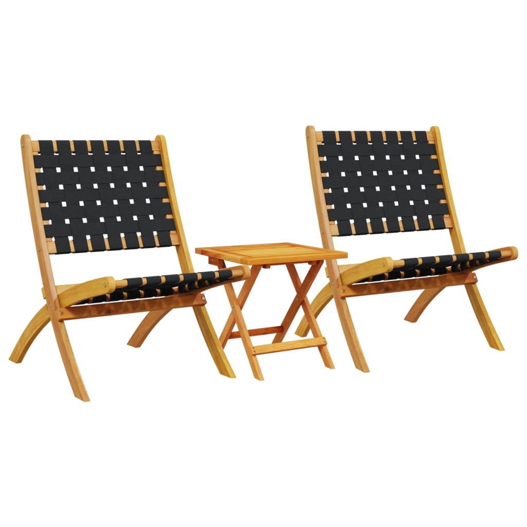 Klapstole 2 stk. med bord sort massivt træ