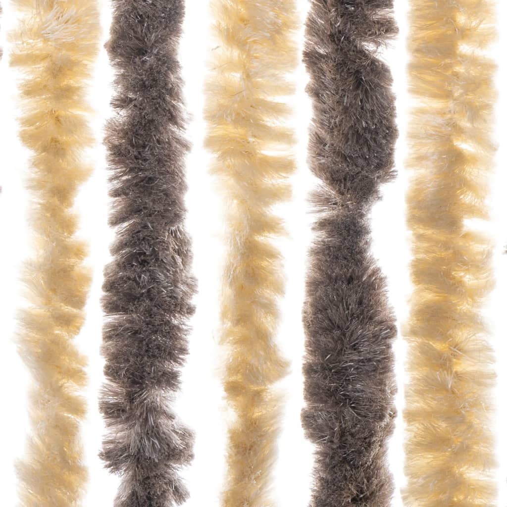 flueforhæng 118x220 cm chenille mørkebrun og beige