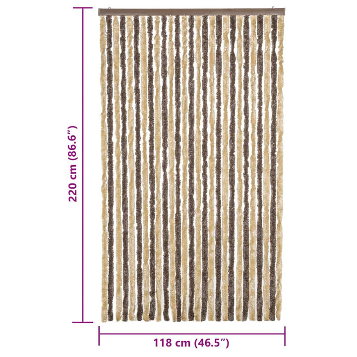 flueforhæng 118x220 cm chenille mørkebrun og beige