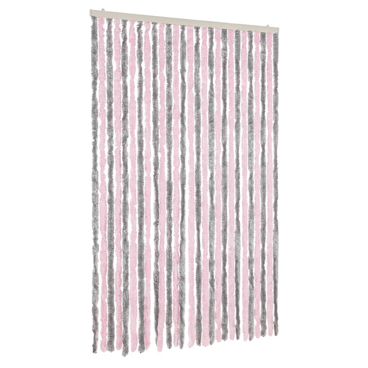flueforhæng 118x220 cm chenille sølvgrå og lyserød