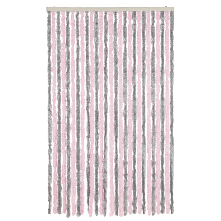 flueforhæng 118x220 cm chenille sølvgrå og lyserød