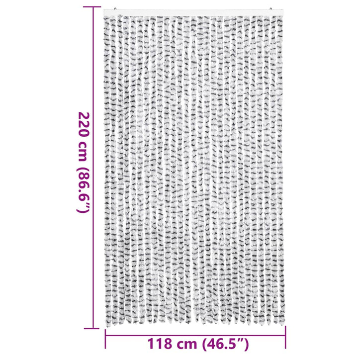 flueforhæng 118x220 cm chenille lysegrå og mørkegrå