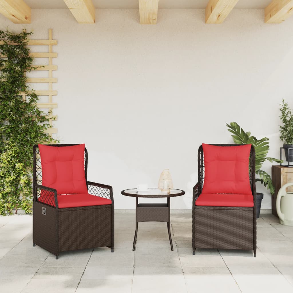 havestole med hvilestol 2 stk. brun polyrattan