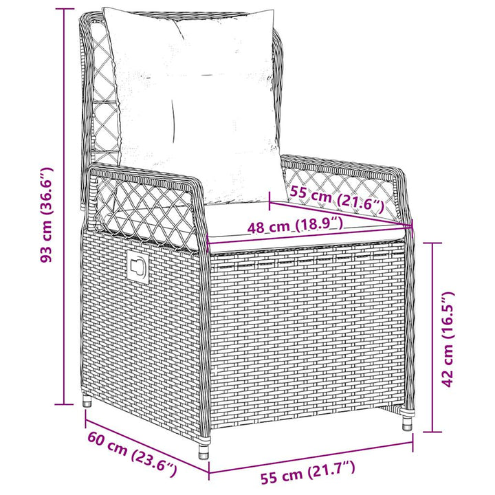 havestole med hvilestol 2 stk. brun polyrattan