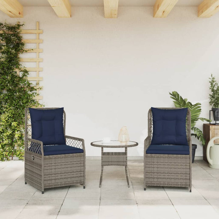 havestole med hvilestol 2 stk. grå polyrattan