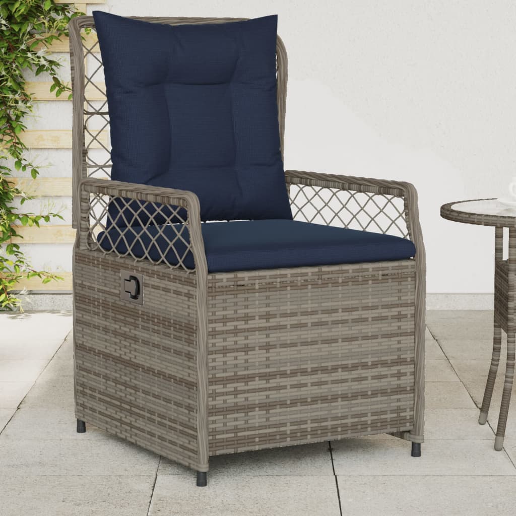 havestole med hvilestol 2 stk. grå polyrattan