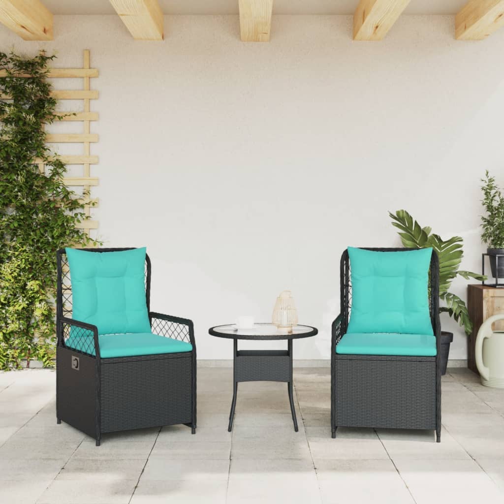 havestole med hvilestol 2 stk. sort polyrattan