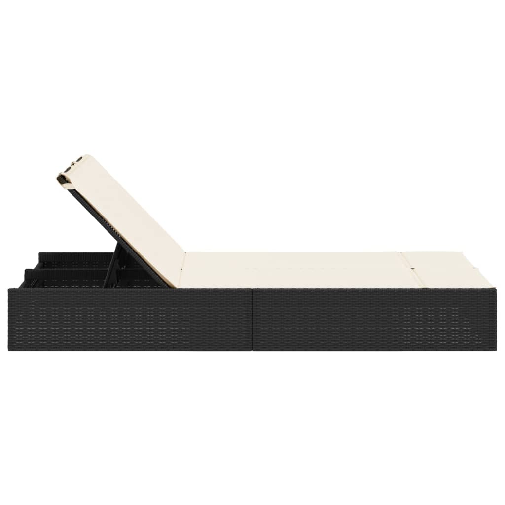 dobbelt loungesofa med hynder polyrattan sort
