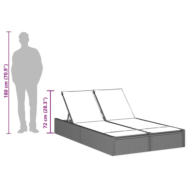 dobbelt liggestol med hynder brun polyrattan