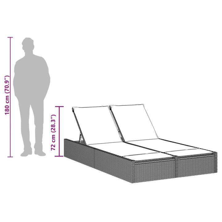 dobbelt liggestol med hynder grå polyrattan