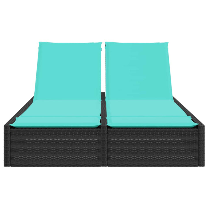 dobbelt liggestol med hynder sort polyrattan