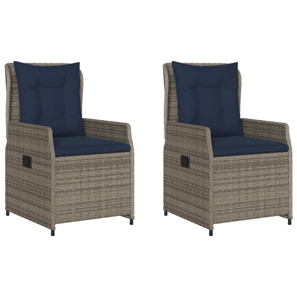 havestole med hvilestol 2 stk. grå polyrattan