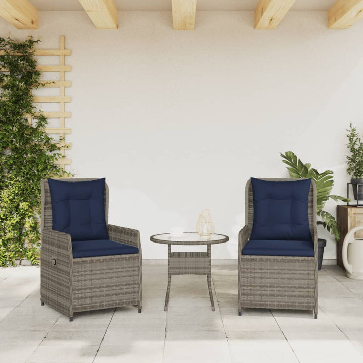 havestole med hvilestol 2 stk. grå polyrattan