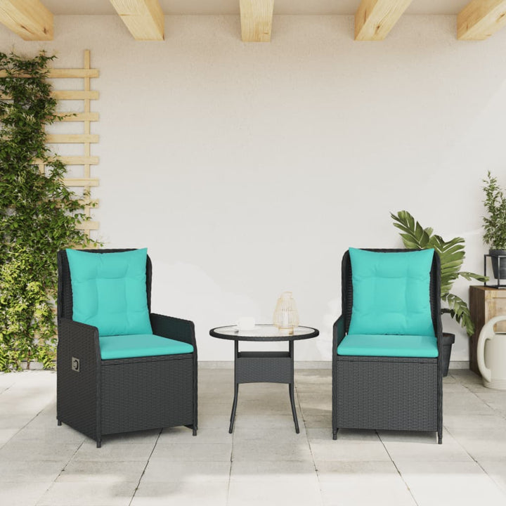 havestole med hvilestol 2 stk. sort polyrattan
