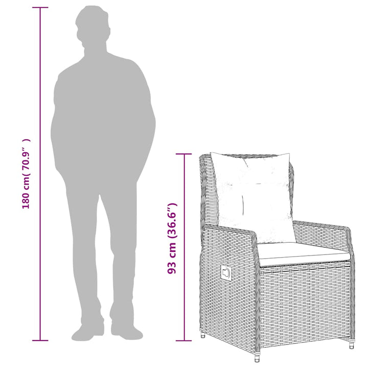 havestole med hvilestol 2 stk. sort polyrattan