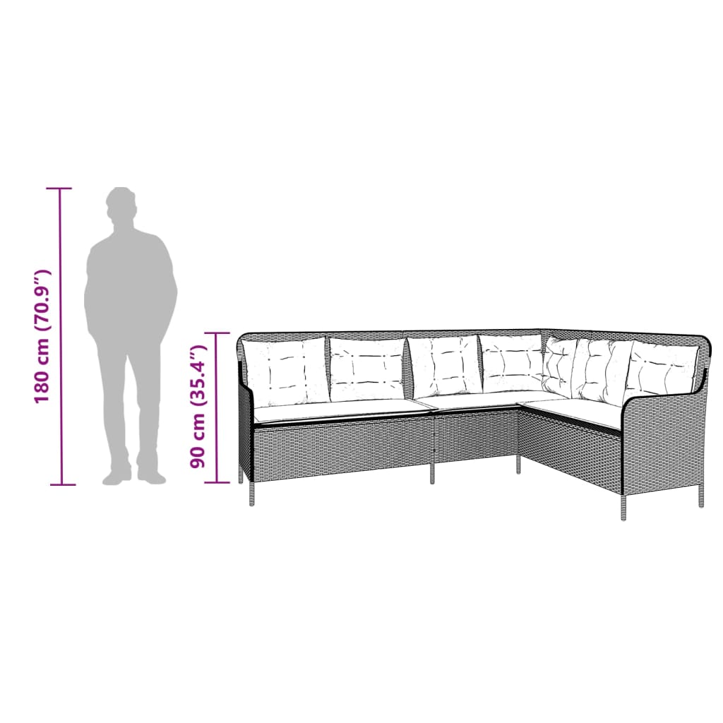 havesofa med hynder L-formet brun polyrattan
