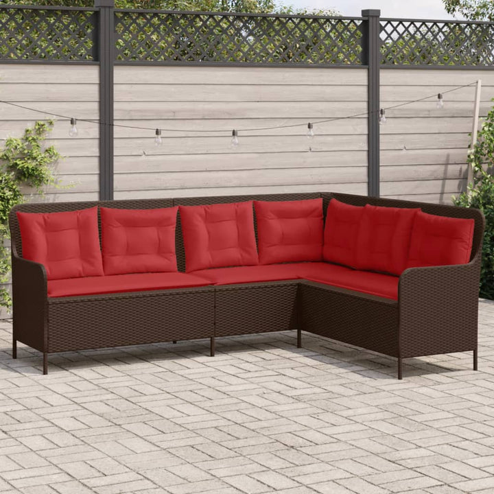 havesofa med hynder L-formet brun polyrattan