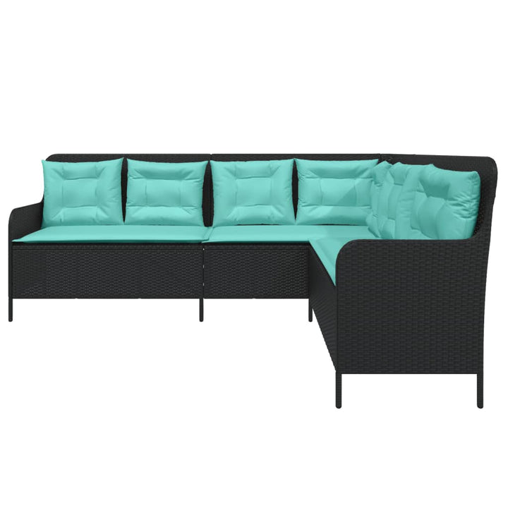 havesofa med hynder L-formet sort polyrattan