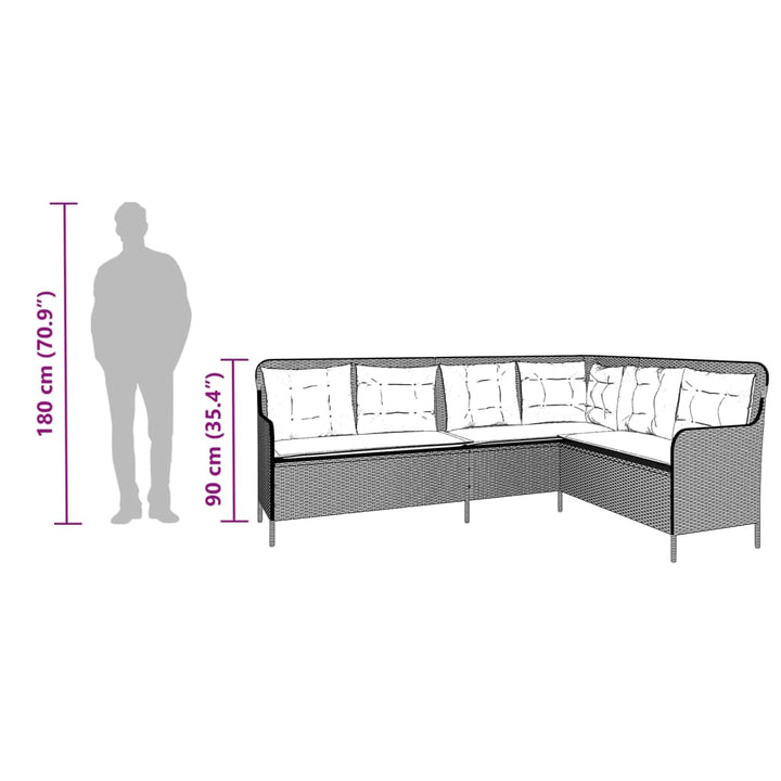 havesofa med hynder L-formet sort polyrattan