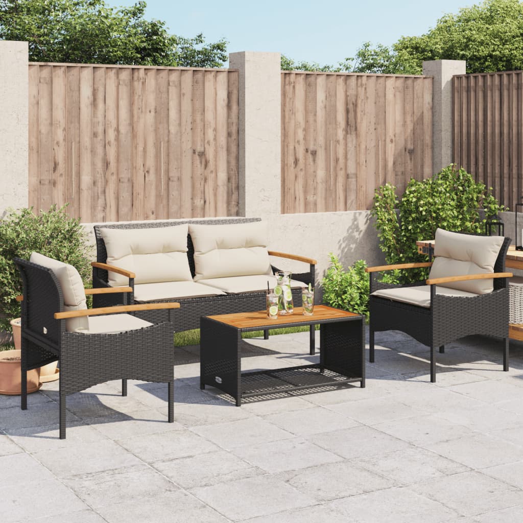 sofasæt til haven 4 dele med hynder polyrattan sort