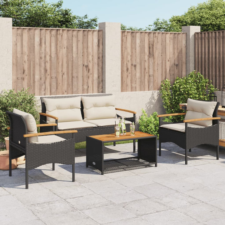 sofasæt til haven 4 dele med hynder polyrattan sort