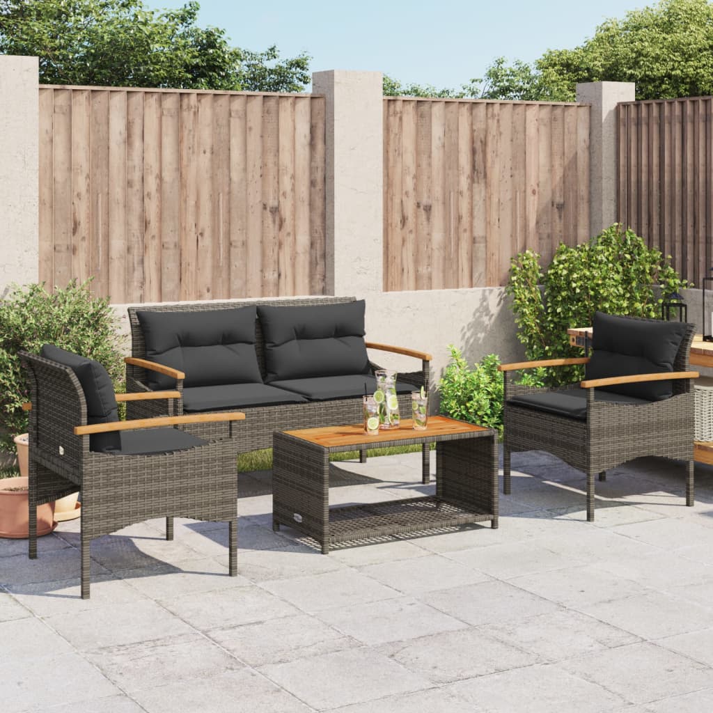 sofasæt til haven 4 dele med hynder polyrattan grå