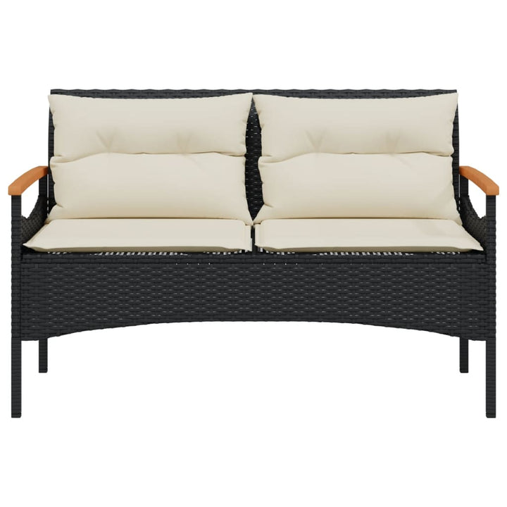 havebænk med hynder 116x62,5x74 cm polyrattan sort