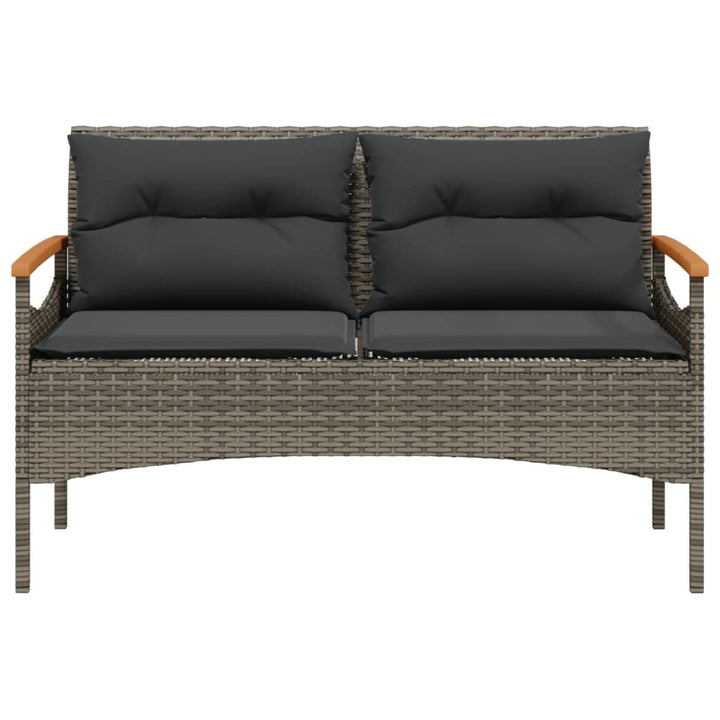 havebænk med hynder 116x62,5x74 cm polyrattan grå
